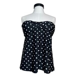 Y2K Mossimo Black White Polka Dot Bandeau Tank Tankini Top Twist Front Large